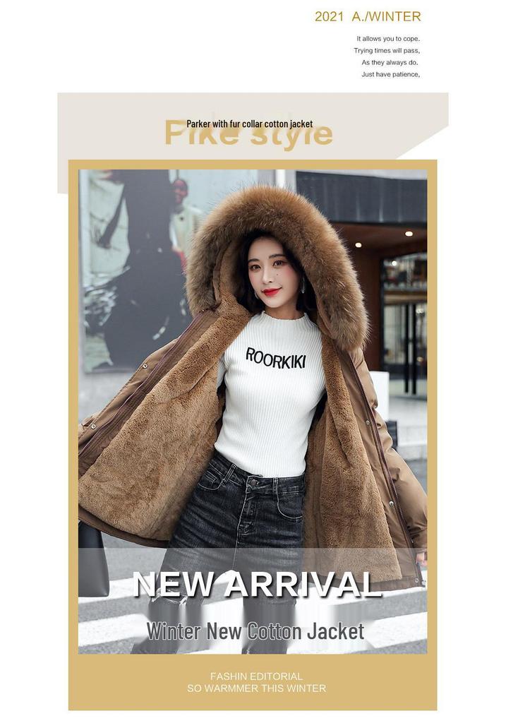 Women's Korean Style Oversized Hooded Parka with Fur Collar – Velvet Thickened for Autumn and Winter.