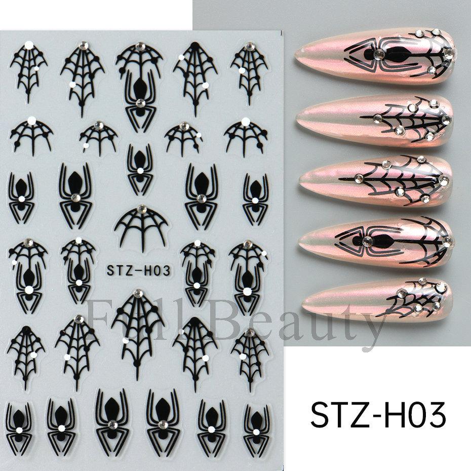 New Nail Art Stickers Ins Halloween Dark Series Spider Web Spider with Diamond Nail Art Stickers