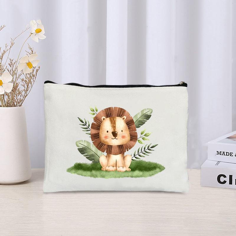 Kawaii Animals Makeup Bag Women Office Supplies Stationery Storage Travel Cosmetic Organizer Eco Canvas Toilet Bags for Ladies