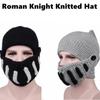 Funny Woolen Yarn Knitted Hat with A Mask Black/Grey Winter Hat Knight Style One Size Fits All Knight Mask Woman