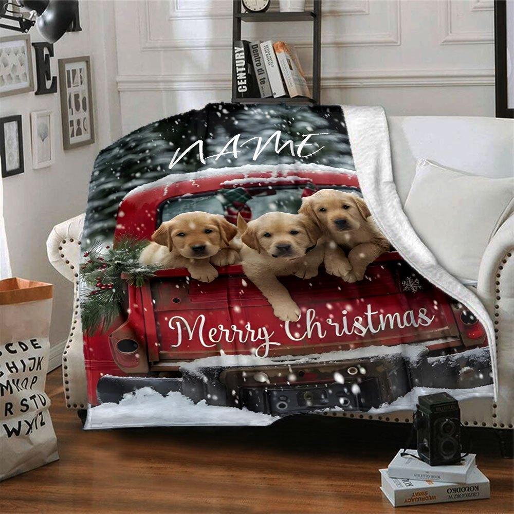 Merry Christmas Puppies Home Customize Your Name Blankets Soft Cozy And Lightweight For Yearround Use Perfect For Picnics Sofa Relaxation Office
