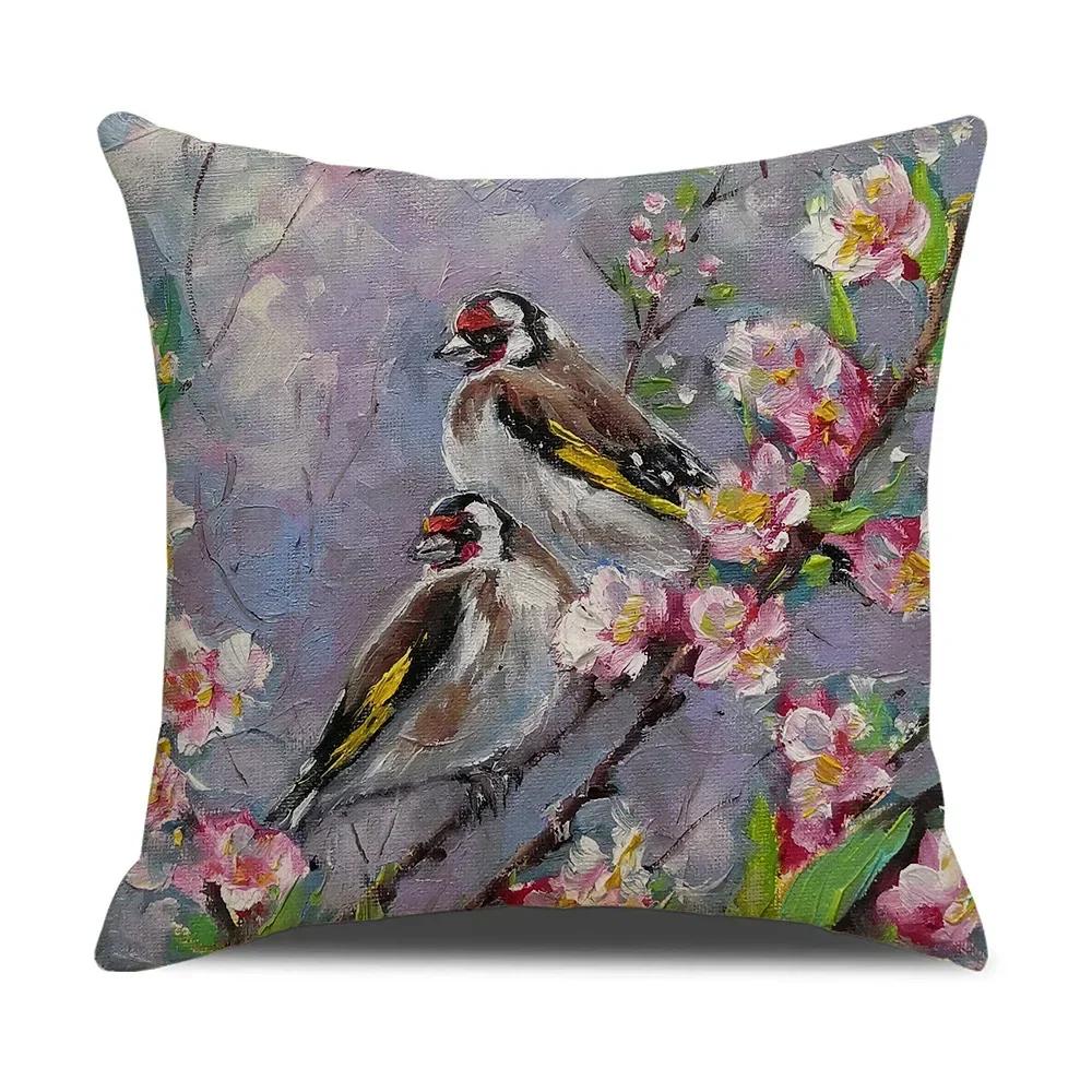 Watercolor Bird Cushion Cover Pillowcase Home Decor Office Sofa Pillowcase Home Decor Pillowcase