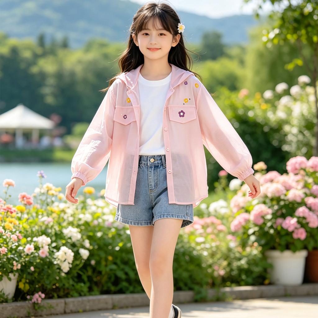 Girls' Skin Clothes Summer New Hooded Lightweight Breathable Jacket