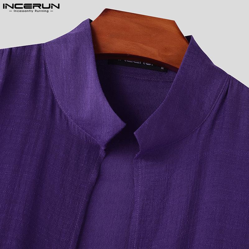 INCERUN Summer Men Satnd Neck Sleeveless Open Front Casual Loose Long Tanks Cardigan