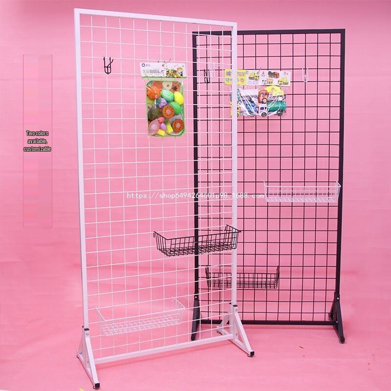 Double-Sided Wire Mesh Grid Rack: Floor-Standing Wrought Iron Display for Supermarkets, Exhibitions, Street Stalls, and Storage.