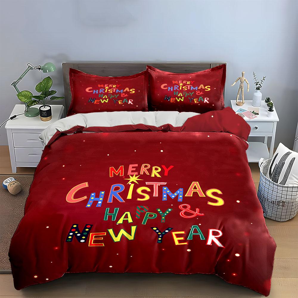 Merry Christmas New Year Design Bedding Duvet Cover Set Duvet Cover Pillowcases (1*Duvet Cover 2*Pillowcases, without duvet insert)