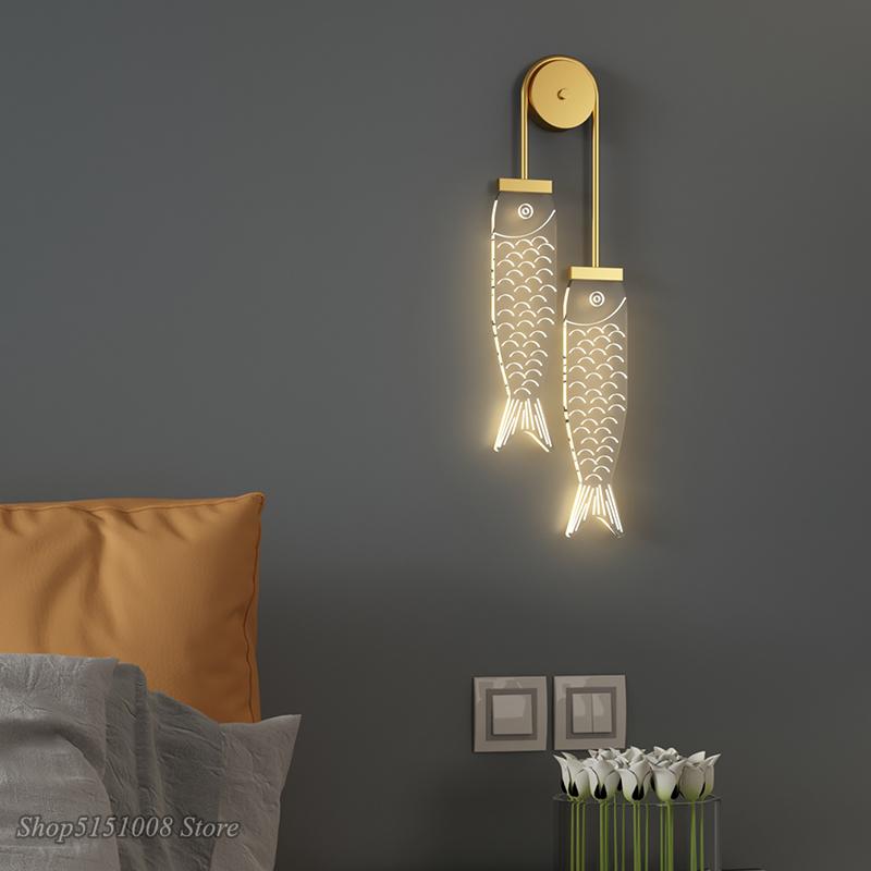 Nordic Ins Acrylic Carp Led Wall Lamps For Children Creative Bedroom Bedside Hallway Corridor Art Deco Night Lights Kids Sconce