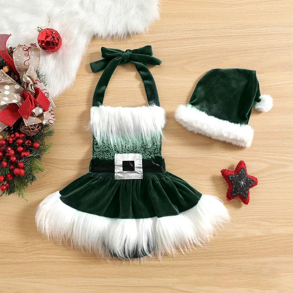 New Christmas Costumes Children's Christmas Dress Up Green Hair Glynch Costume Skirt