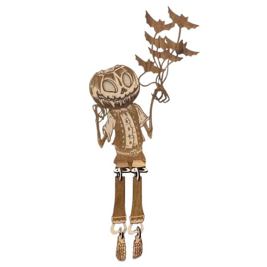Articulated Pumpkin Man Halloween Decoration Spooky Wooden Pumpkin Skeleton Tabletop Ornament for DIY Home Office Decor