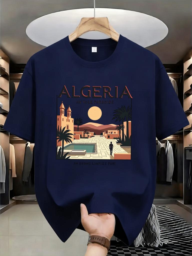 Navy Blue Algeria Cityscape Travel Print TShirt Made of Premium 100 Cotton Great Summer Daily Wear and Casual Urban Outings