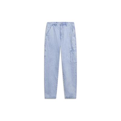 Li Ning Sports Lifestyle Series Solid Color Straight Loose Wash Denim Pants Men Bottoms AJQT015-1