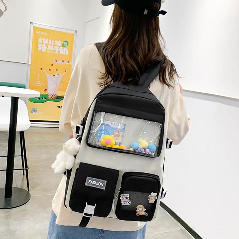5pcs/set Kawaii School Bags for Teenage Girls Casual Canvas Large Capacity Student Bookbags Women Travel Backpack Shoulder Bags