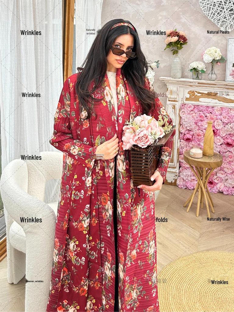 Women's Issey Miyake Pleated Print Cardigan Abaya - Long, Plus Size Arab Robe