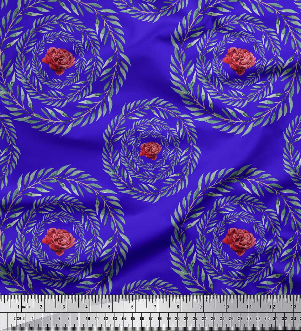 

Тканина для рукоділля Soimoi Black Poly Crepe Fabric Floral & Laurel Leaves Printed The Yard 42 дюйми 42 Inch Wide - Poly Crepe синій