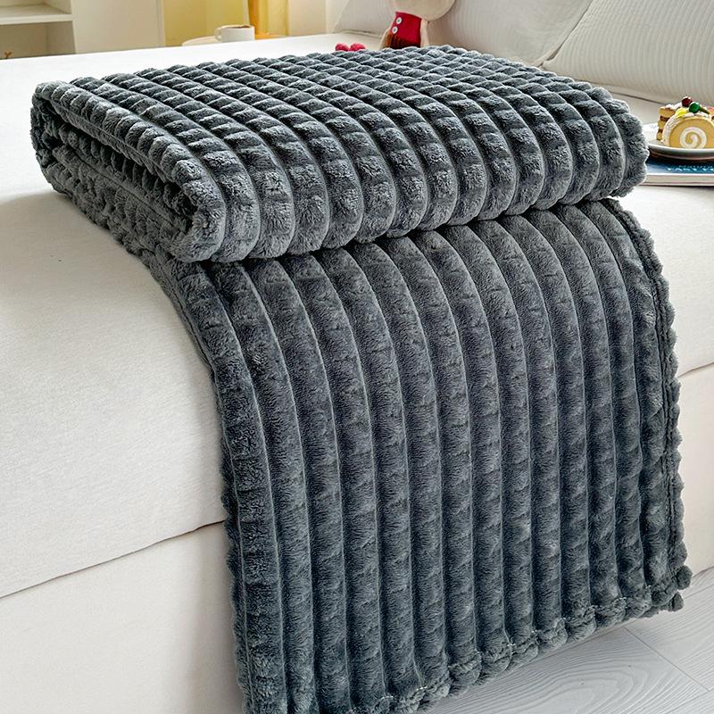Faux Fur Rabbit Hair Plaid Striped Sofa and Nap Blanket