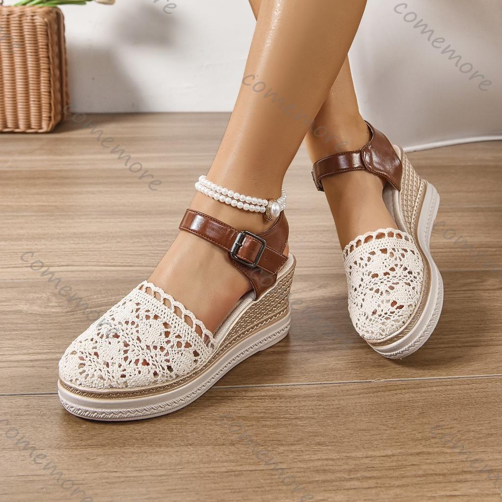 Fashion Comemore Women Sandals 2025 Summer New Fashion Mesh Wedge Heeledd Sandal Casual Espadrilles Fashion Platform Sandalias Femininos