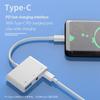 Mobilní telefon 3 v 1 USB rozbočovač Type-C na 3,5mm audio převodník přenos dat OTG adaptér