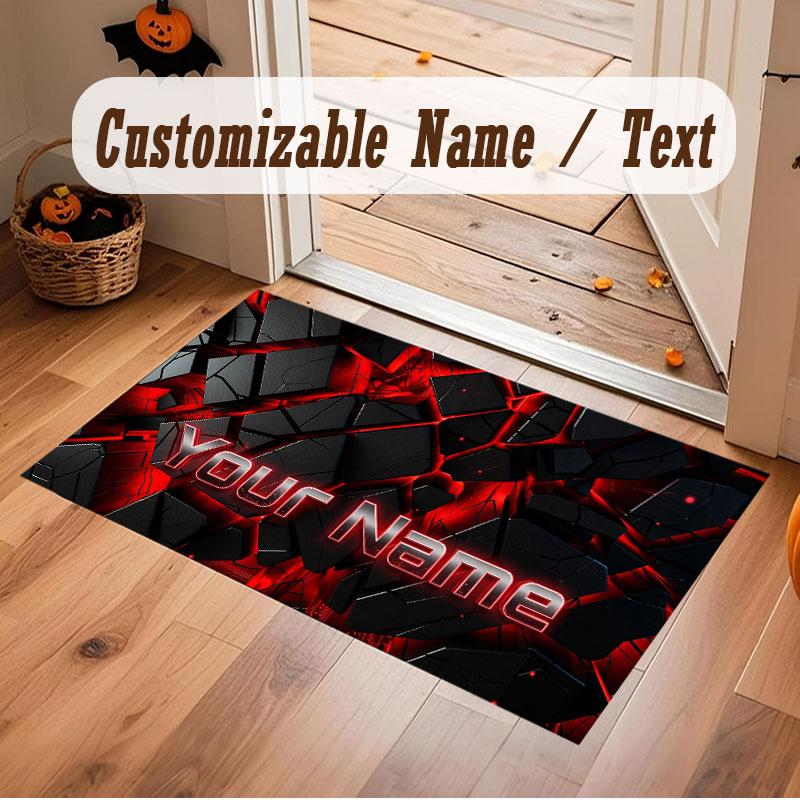 Abstract Geometric Theme Crystal Velvet Floor Rug Personalized Custom Name Text Warm Carpet Home Decoration
