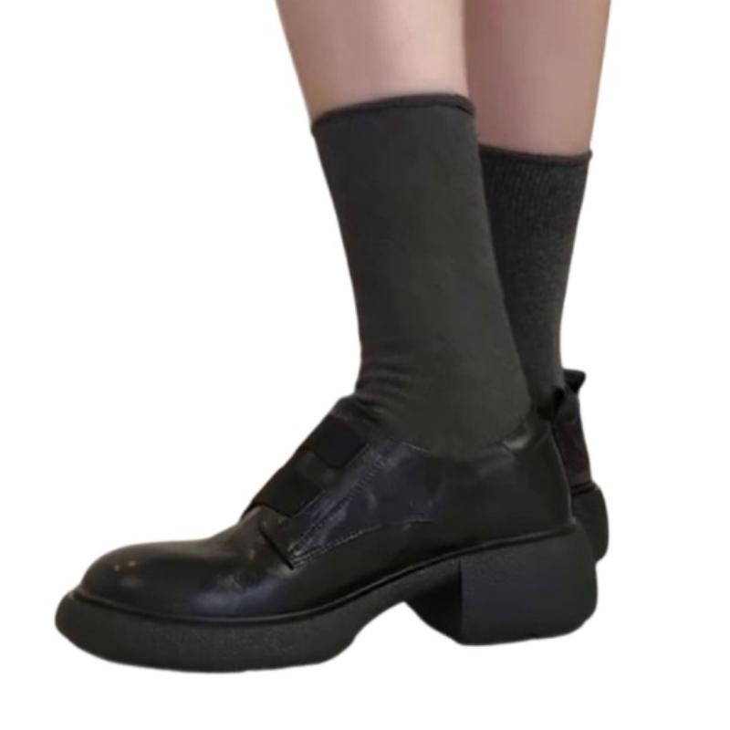 2025 New Women Heeled Shoes Loafers Brand Chunky Marie Janes Shoes Elegant 2025 Winter Leather Pumps Zapatillas