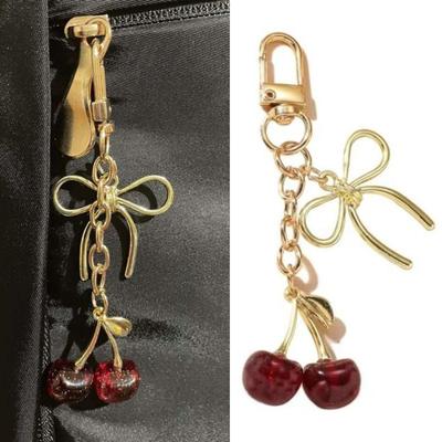 Cherry Bow Keychain Cute Bag Pendant Keyring For Women Girls Jewelry Bag Accessories Gift