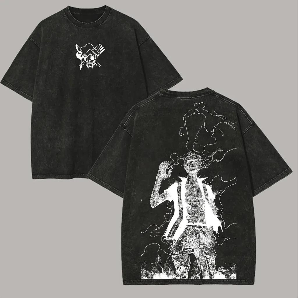Unisex One Piece Graphic T Shirt Men Women Vintage Wash Cotton Short Sleeve Tee Summer 2026 Y2k Streetwear Oversized Casual Tops