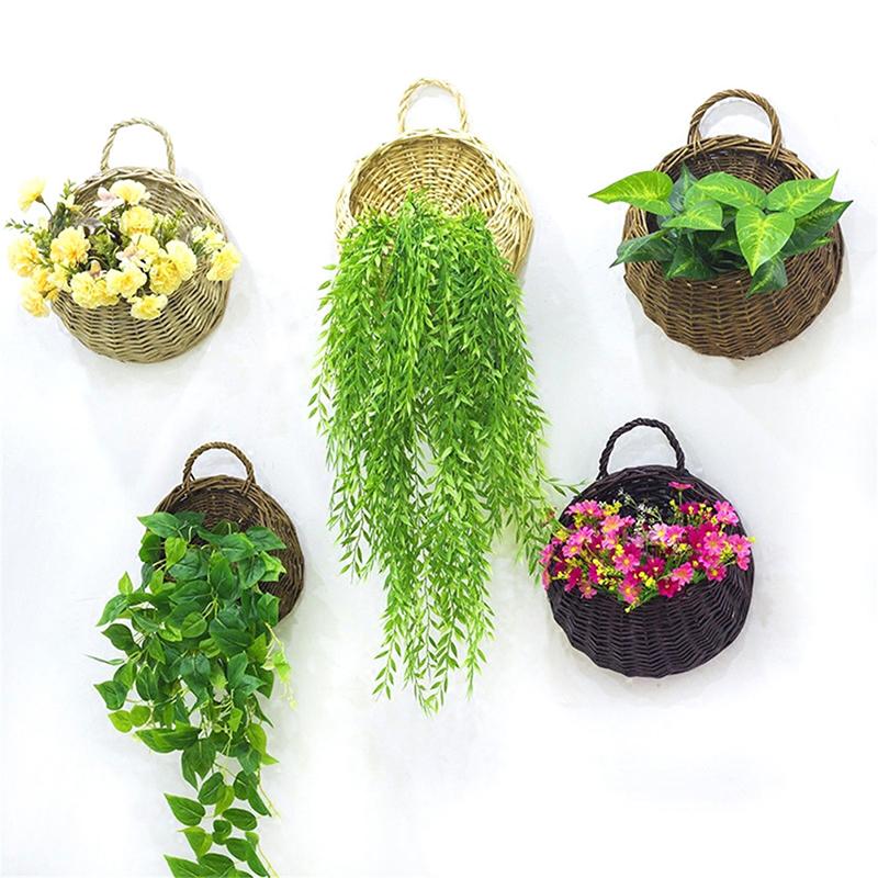 URFEDA Arazzo Da Parete In Rattan - Cesto Sospeso Per Piante - Decorazione Boho Per Interni/Esterni (Beige/Marrone, 24x18 Cm O 26x21 Cm)