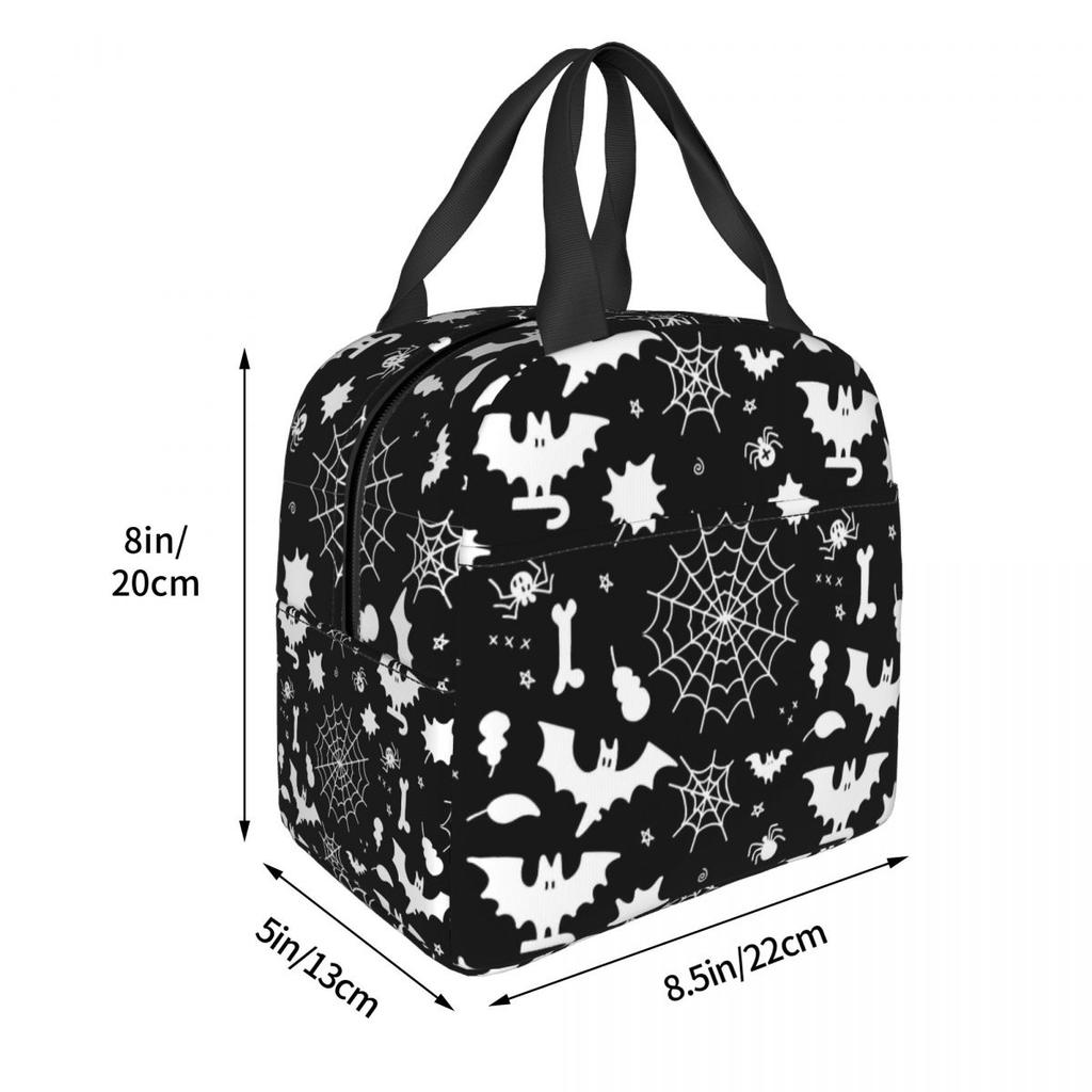 Cartoon Bat Halloween Gothic Insulated Lunch Bags Leakproof Reusable Thermal Bag Lunch Box Tote College Outdoor Girl Boy