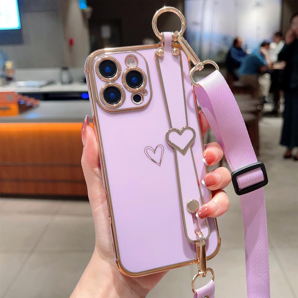 Für IPhone 16E Beschichtete Liebe Armband Ständer Handyhülle für Apple 15 ProMax Band 14 Schutzhülle