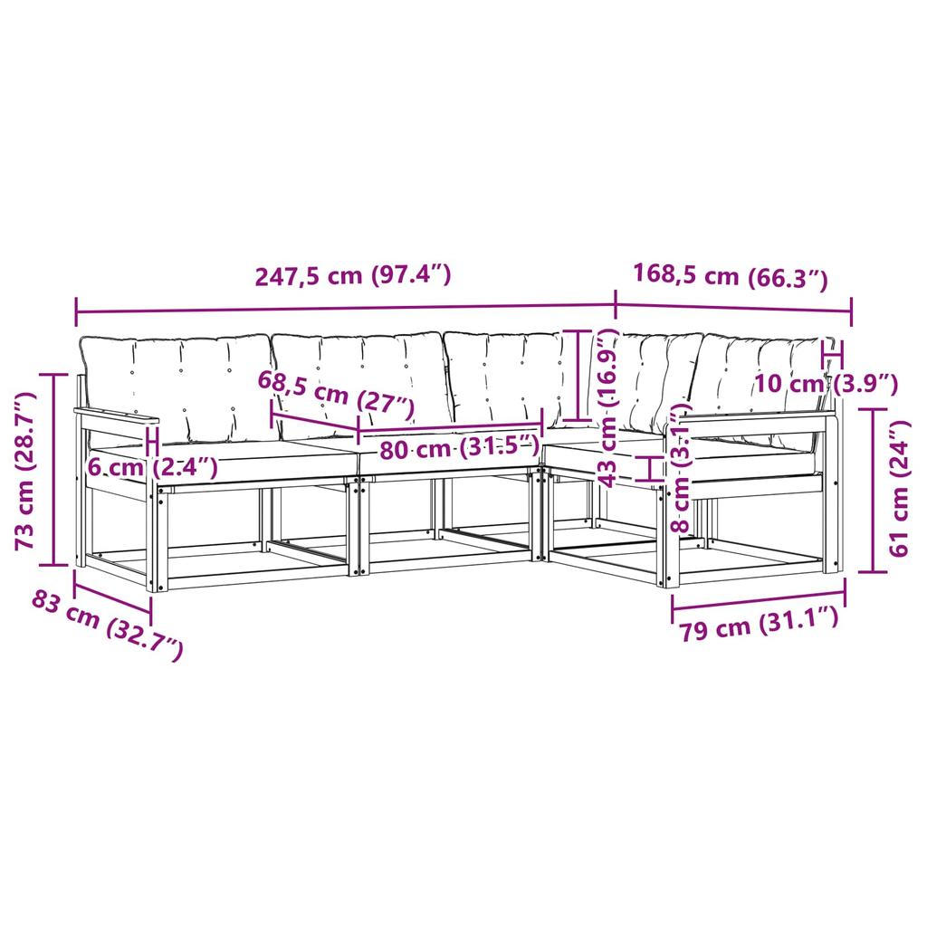Outdoor Sofa Set with Cushions 4 Pcs Natural and Black