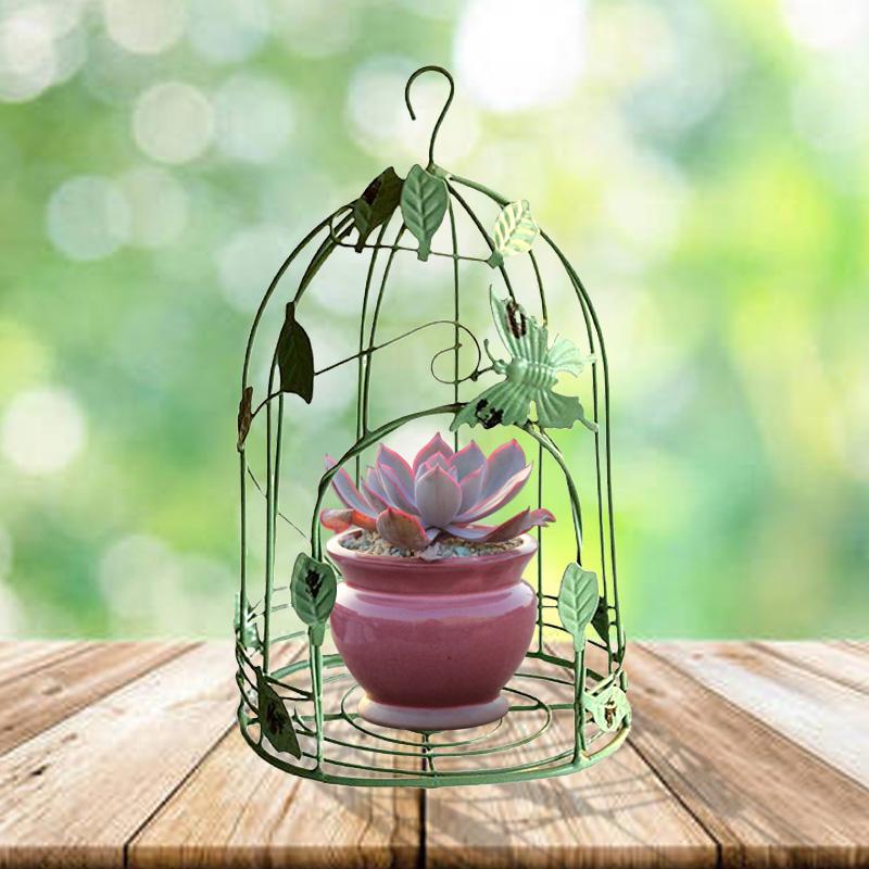 Agățat de perete în stil rustic american vintage, sârmă de metal, cușcă pentru jumătate de pasăre, ghiveci, pentru birou, pentru grădină, ghiveci cu plante suculente