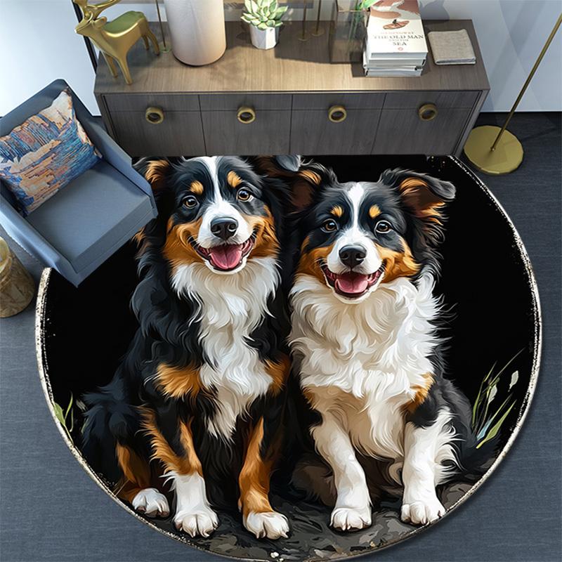 Australian Shepherd Dogs Round Area Rug,Carpet Rug for Living Room Bedroom Sofa Playroom Decor,Non-slip Floor Mat