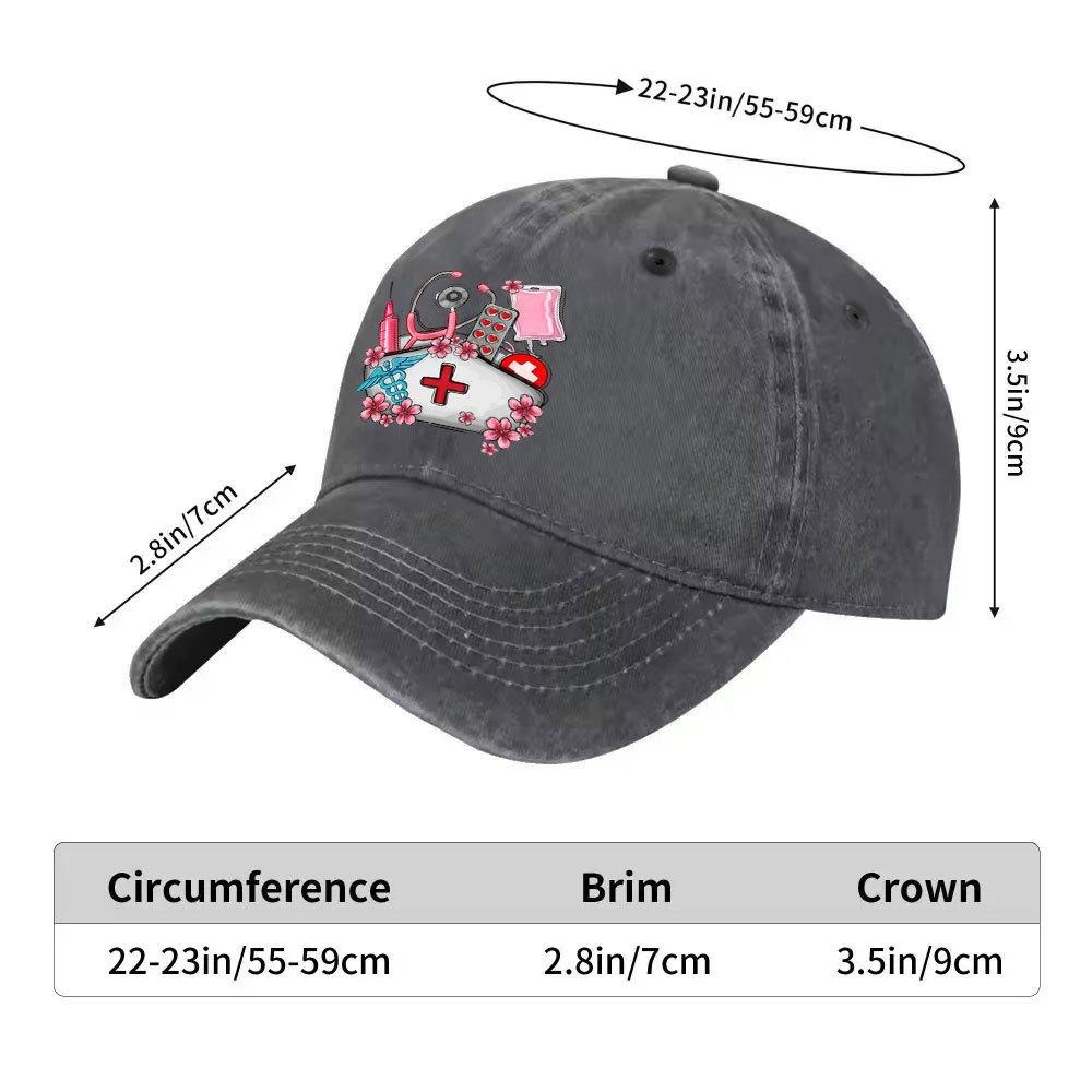 Nurse Medical Print Baseball Cap Washed Denim Adjustable Sun Visor Casual Outdoor Hat
