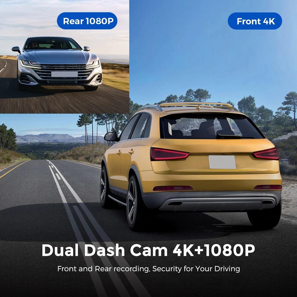 4K+1080P Front and Rear Driving Recorder Super Night Vision HD Dash Cam with Screen for Cars 2.4G WiFi Dash Camera Loop Recording Car Recorder