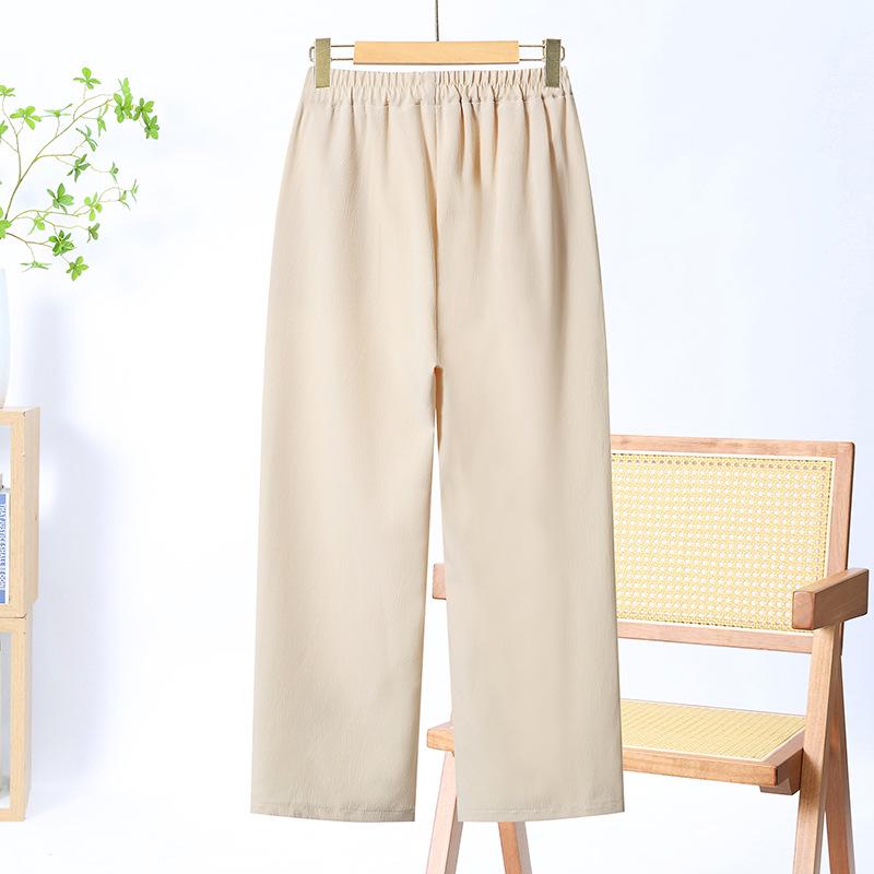 Mom's Summer Ice Silk Wide-Leg Pants - Loose, Casual, Nine-Point for Middle-Aged & Elderly Women