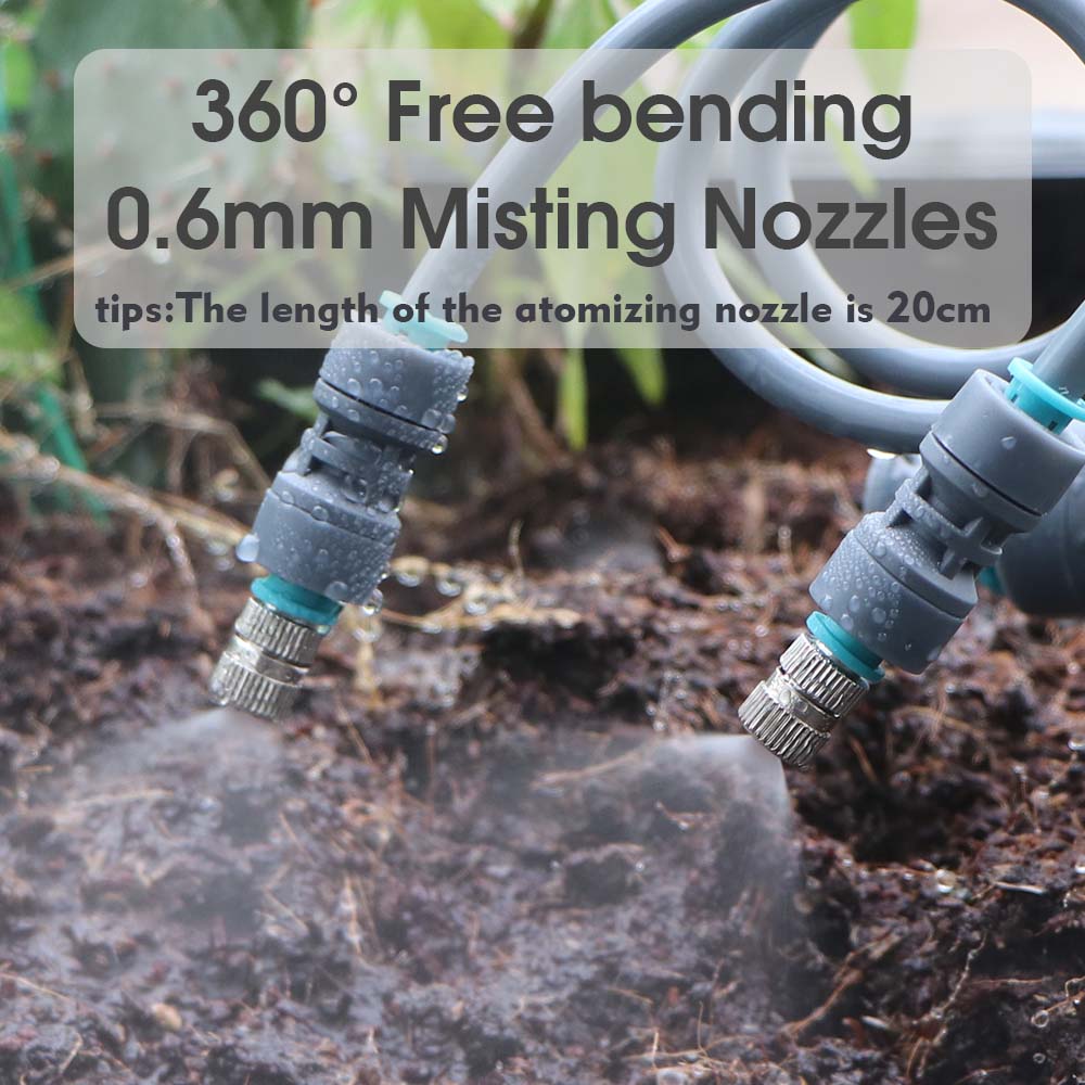 3/8" 9/12mm Misting Cooling System 360° Bend 0.6mm Nozzle Atomizer Sprayers Slip Lock PE Hose Outdoor Garden Irrigation Watering