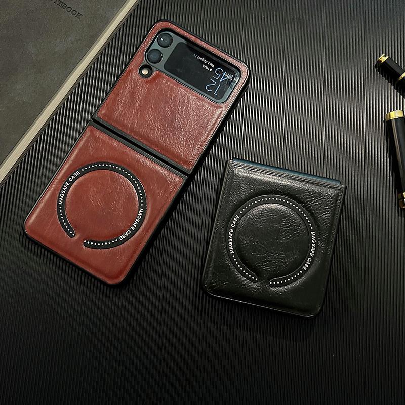 Magnetische Leder Handyhülle für Samsung Galaxy Z Flip 4 5g Flip 3 Flip4 Flip3 Zflip4 Hülle Flip 4 Stoßfeste Schutzhülle