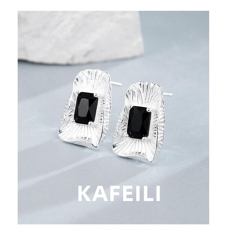 Minority Design 925 Sterling Silver Geometric Black Zircon Earrings for Women