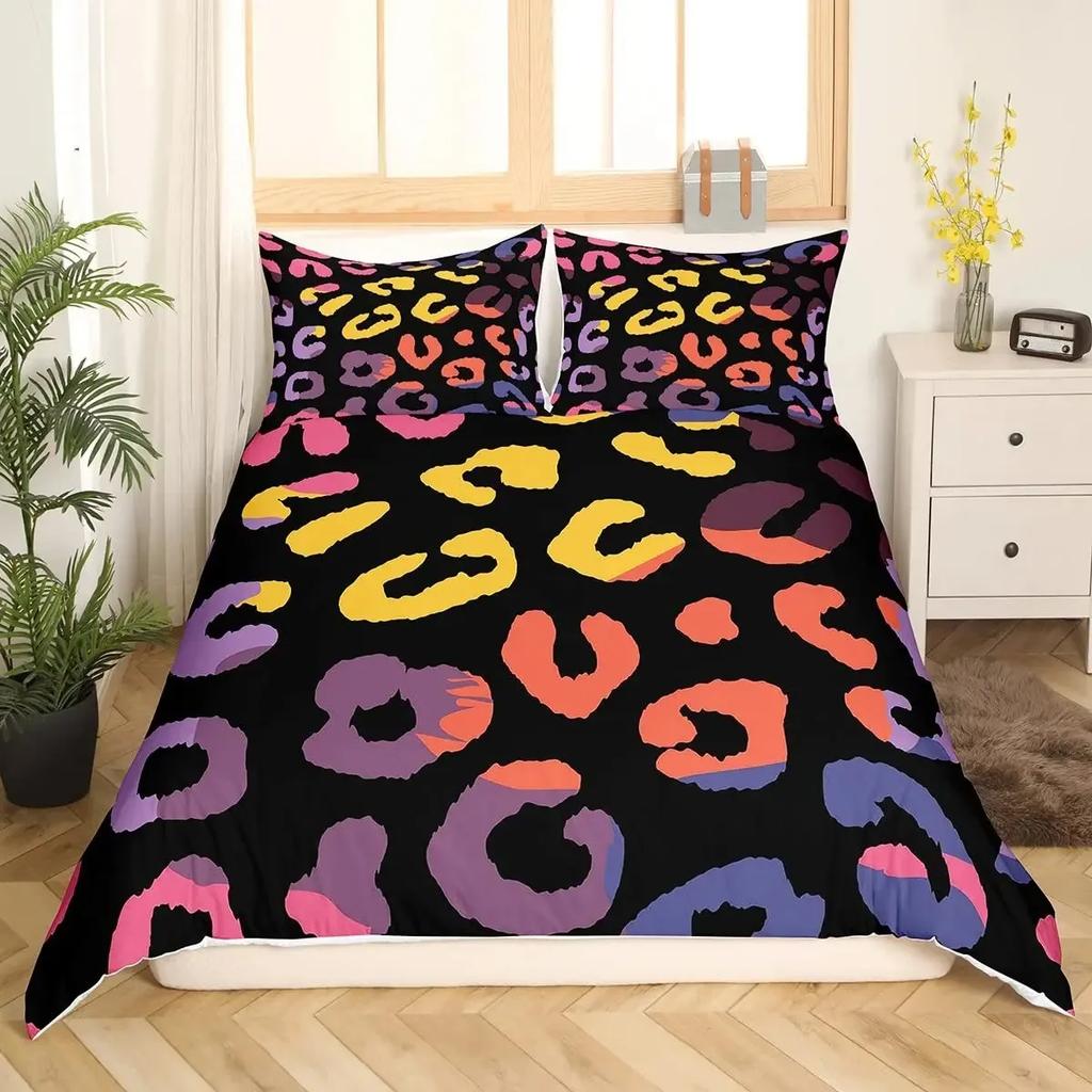 Leopardenmuster Bettbezug Rosa Pastell Gepard Bettbezug Tierdruck Bettwäsche Set Regenbogen Galaxie Tagesdecke King Size
