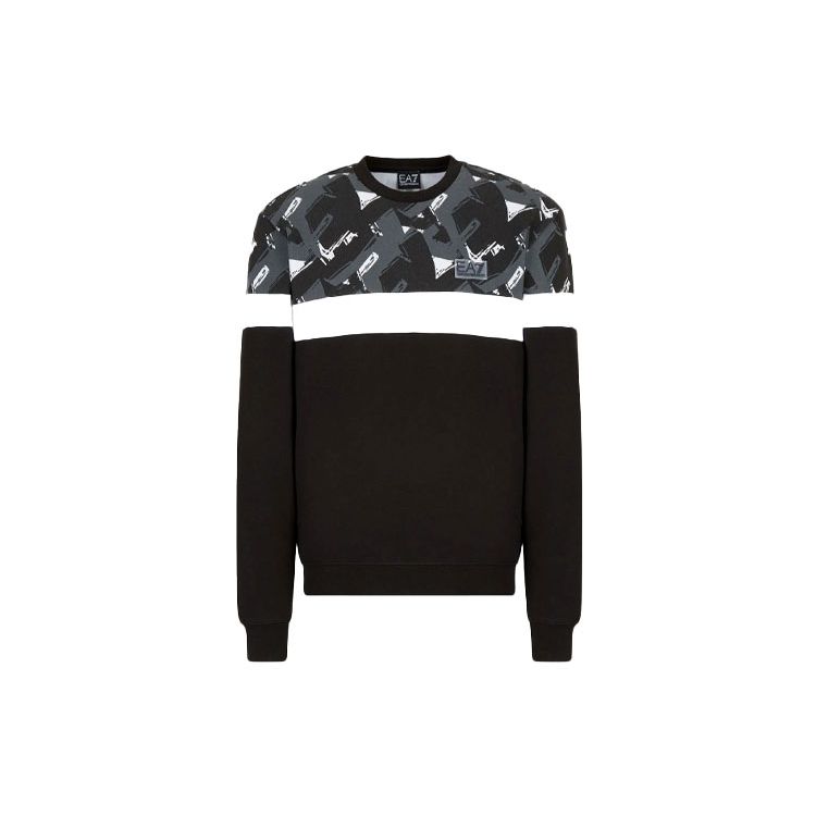 Emporio Armani FW21 Logo Print Color Block Long Sleeve Pullover Sweatshirt Men sweatshirt Black 6KPM81-PJ07Z-1200 S