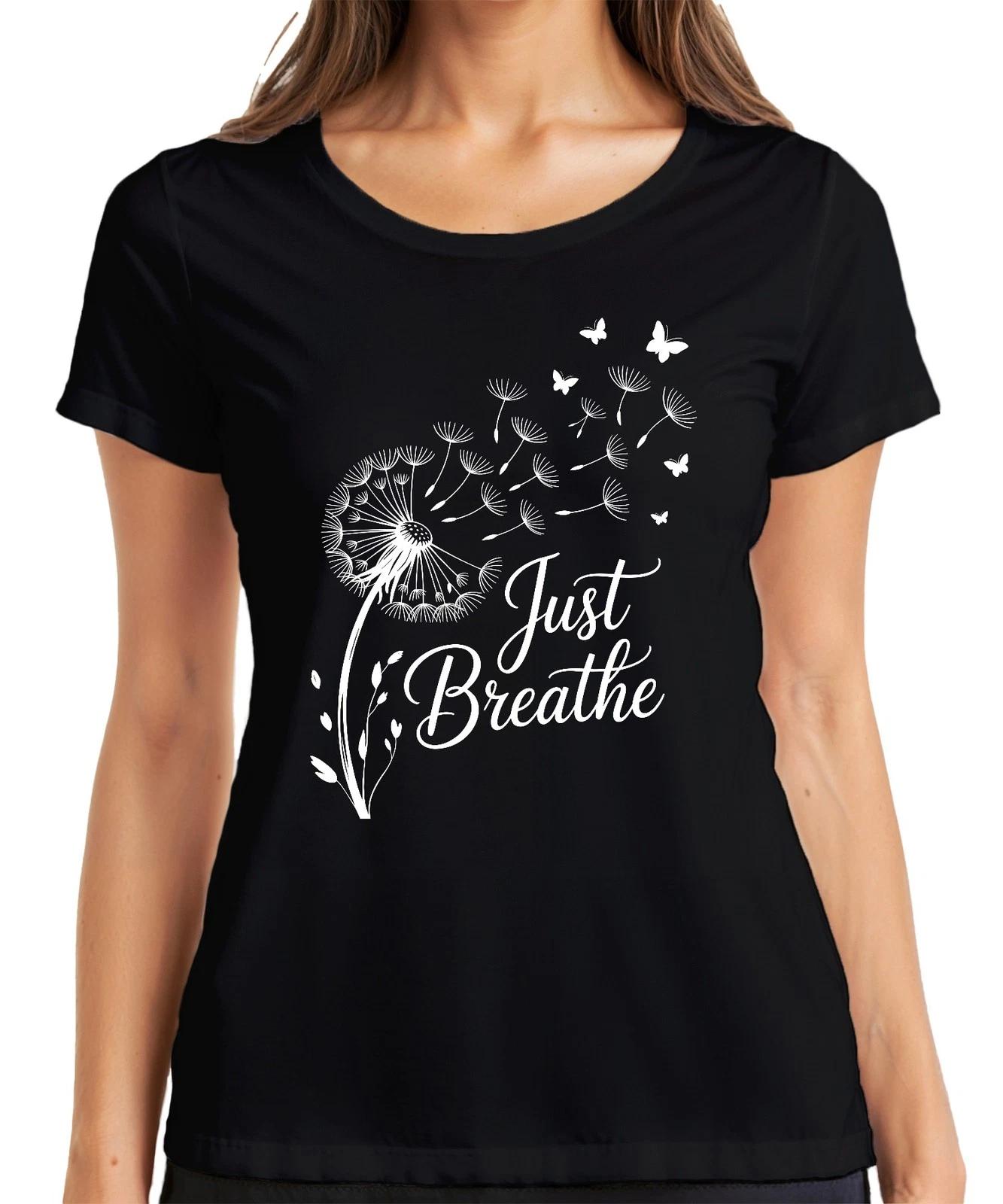 Just Breathe Pusteblume Schmetterling Achtsamkeit Yoga Meditation Damen T-Shirt XXL