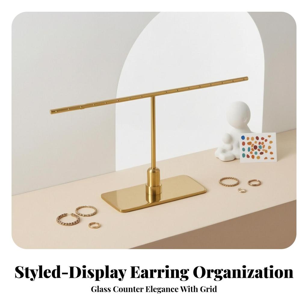 Jewelry Display Stand with Perforated Bar Sleek Crossbar Earring Elegant