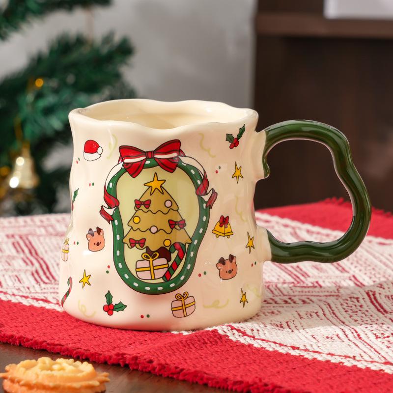 Christmas Ceramic Cup with Handle High End Coffee Cup Household Cartoon Light Luxury High Quality Mug