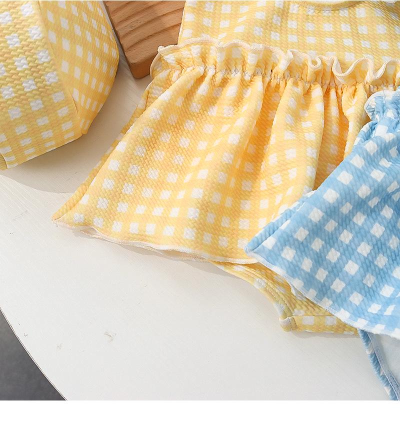 Costum de baie întreg cu carouri de desene animate pentru fetițe