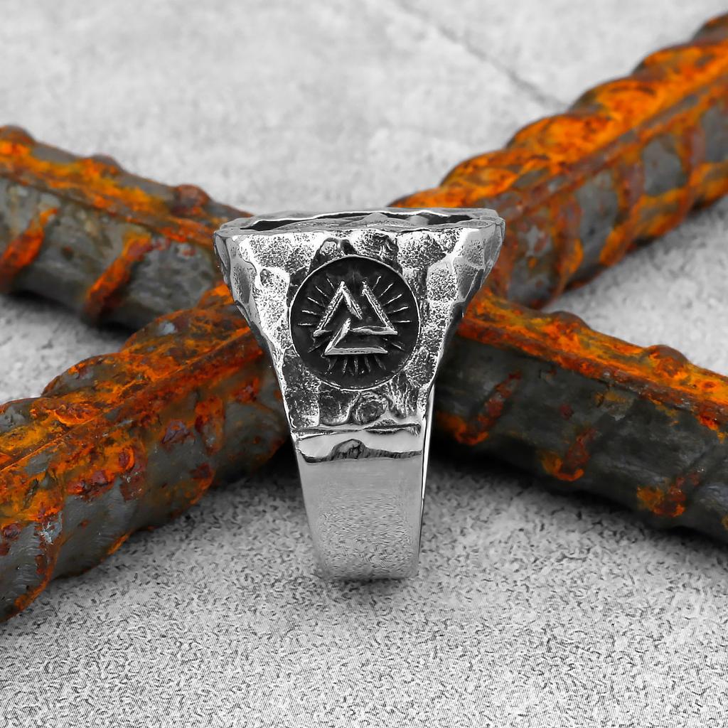 Vintage Nordic Valknut Ring Stainless Steel Viking Celtic Knot Ring Norse Compass Amulet Jewelry For Men
