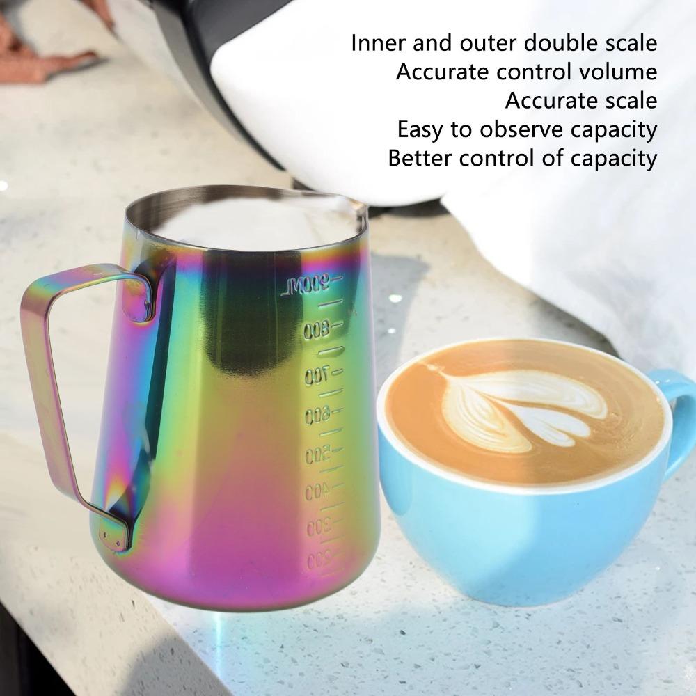 304 Stainless Steel Milk Frothing Pitcher Dual Scale Tapered Spout Milk Frother Cup Colorful 900ML Capacity
