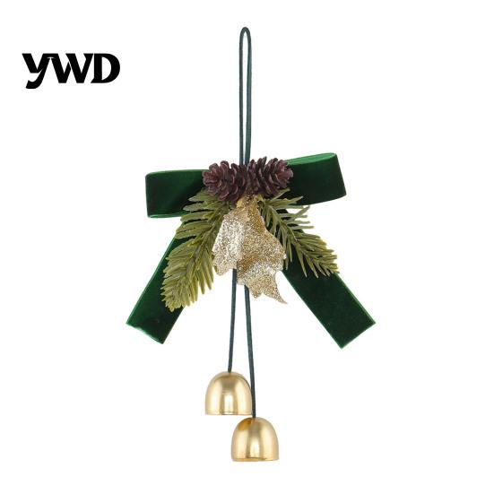 Vintage Style Holiday Gift Sets Christmas Bow Bell Hanging Ornament, Velvet Festive Wreath Decor for Ornaments Tree Home Party, Door Window