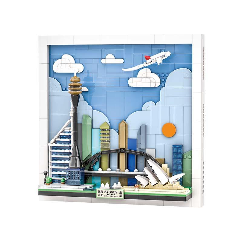 707PCS City Skyline Art Hanging Paintings Sydney Postcard Decoration Building Block Assembly Ornaments Christmas Gift 4927