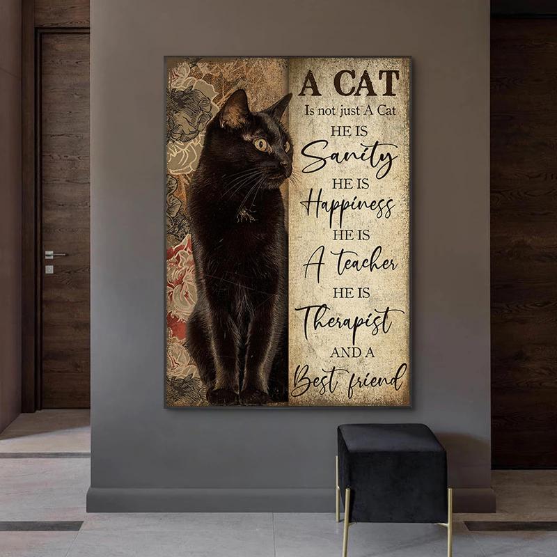 Poster Vintage 'Un Gatto Non È Solo Un Gatto' Stampe su Tela Gatto Nero Pittura Amico Animale Arte da Parete Quadro Decorazione Moderna per la Casa