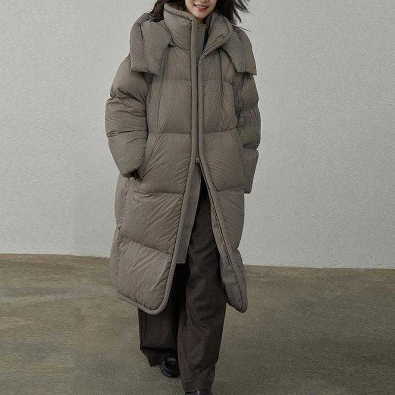 Down Jacket Windproof Women'S Long Winter Warm Hooded Jacket White Duck Down