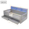 Letto per Bambini, 90 x 200 cm – Testiera Alta con Sponda di Sicurezza, Cassetti, Mensole e Illuminazione a LED, Grigio